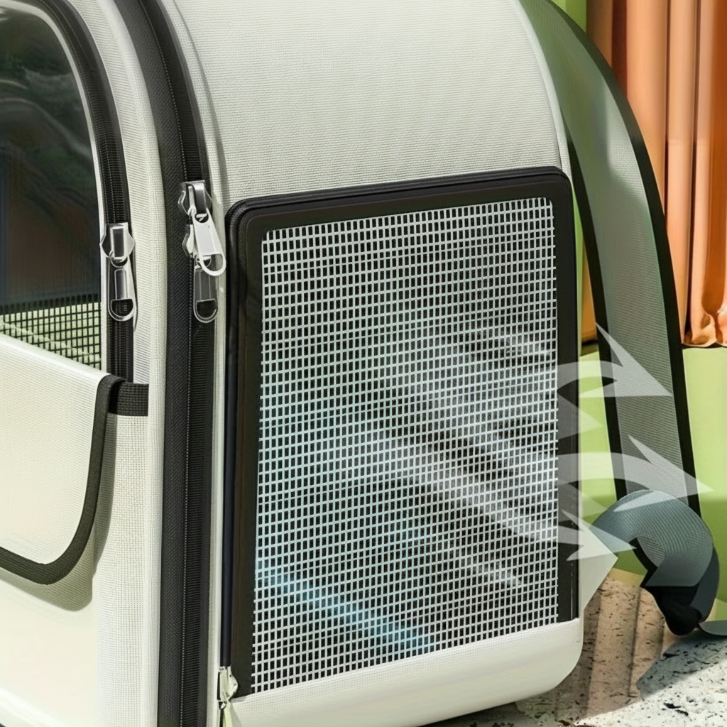 Detalhe do painel de ventilação em malha permeável